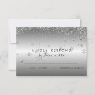Placa RSVP de Casamento de Flocos de Neve com bril