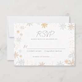 Placa RSVP de Casamento de Flocos de Neve Dourados