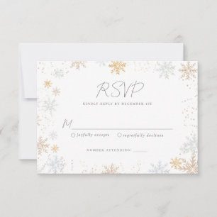 Placa RSVP de Casamento de Flocos de Neve Dourados