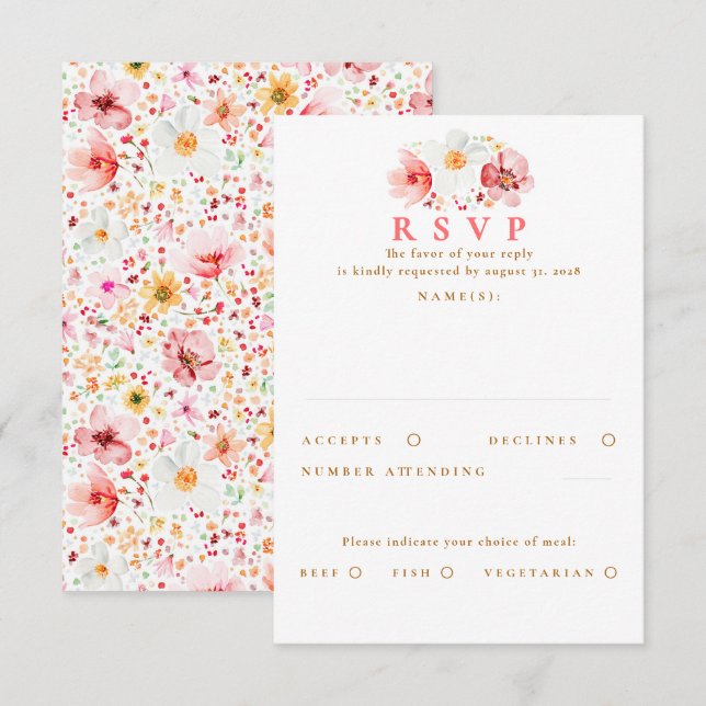Placa RSVP de Casamento de Flor Selvagem Rosa-Rosa (Frente/Verso)
