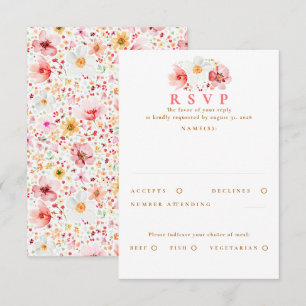 Placa RSVP de Casamento de Flor Selvagem Rosa-Rosa