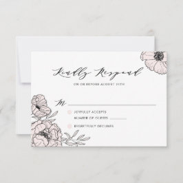 Placa RSVP de Casamento de Flores Rosa Blush Moder