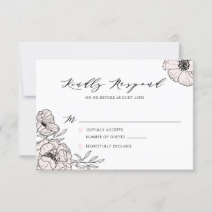 Placa RSVP de Casamento de Flores Rosa Blush Moder