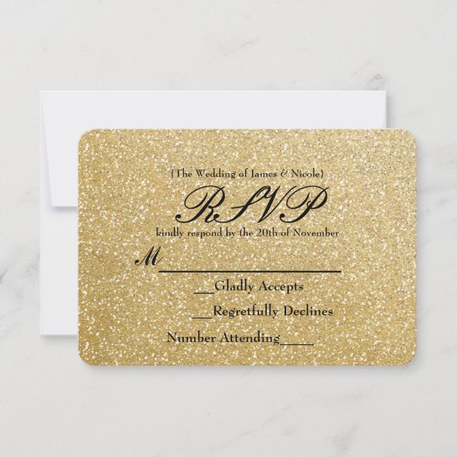 Placa RSVP de Casamento de Glamor Glitter Sparkle  (Frente)