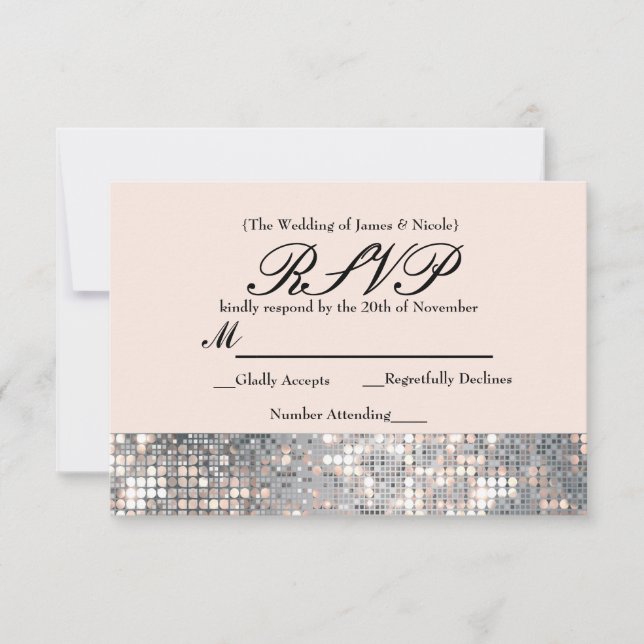 Placa RSVP de Casamento de Glamor Sequins Sparkle (Frente)