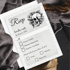 Placa RSVP de Casamento de Halloween com Caveira F
