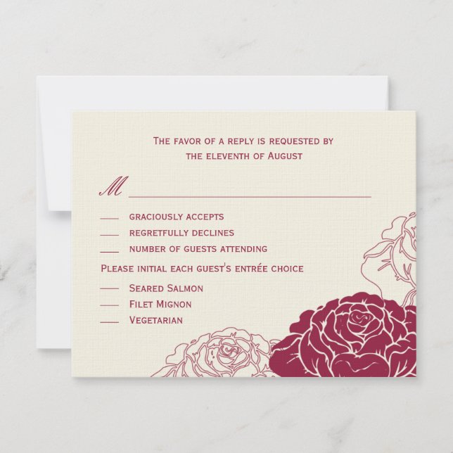 Placa RSVP de Casamento de Jardim rosa - Vermelho  (Frente)