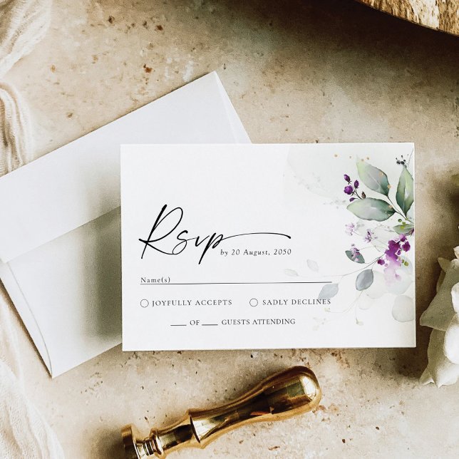 Placa RSVP de Casamento de Lavanda em verde (Criador carregado)