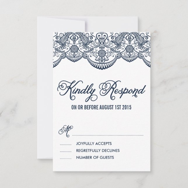 Placa RSVP de Casamento de Local Brocade do marinh (Frente)