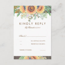 Placa RSVP de Casamento de Madeira e Girassóis Rus