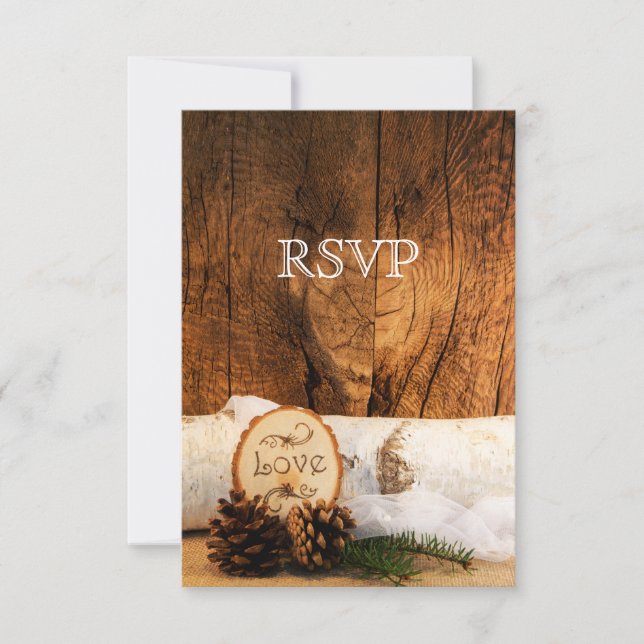 Placa RSVP de Casamento de Madeira em Rustic Birch (Frente)