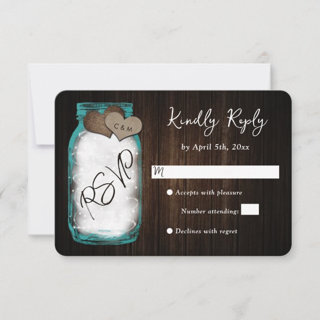 Placa RSVP de Casamento de Madeira RSVP de Teal Ru (Frente)