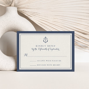 Placa RSVP de Casamento de marinho Anchor Monogram