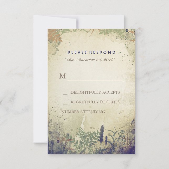 Placa RSVP de Casamento de Marinho Rustic Woodland (Frente)