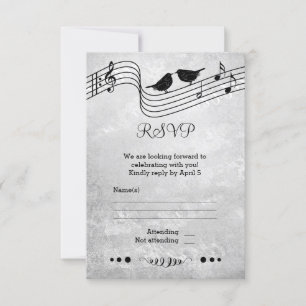 Placa RSVP de Casamento de Música Preta e Branca