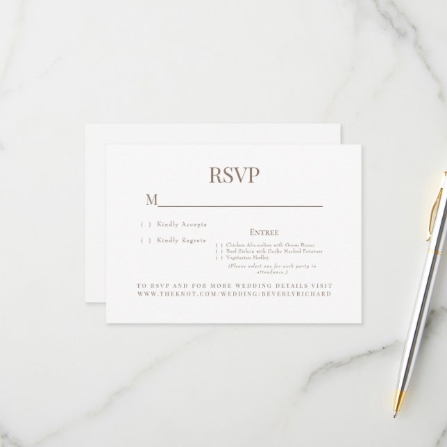 Placa RSVP de Casamento de Opções de Janto Branco  (Frente/Verso In Situ)