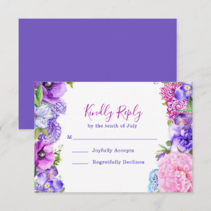 Placa RSVP de Casamento de Paisley Watercolor Púr