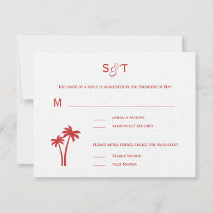 Placa RSVP de Casamento de Palm Trees - Branco/Ver