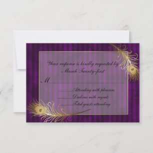 Placa RSVP de Casamento de Penas de Ouro e Salva