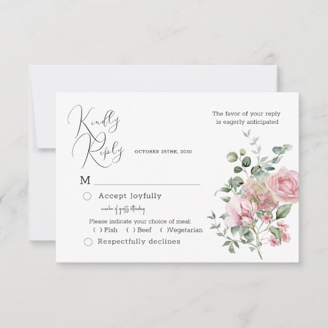 Placa RSVP de Casamento de Peony Bloom Blush (Frente)