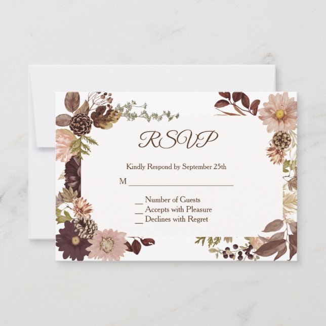 Placa RSVP de Casamento de Pinha de Queda - Horizo (Frente)