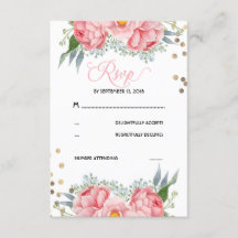 Placa RSVP de Casamento de Pontos Floral e Dourada