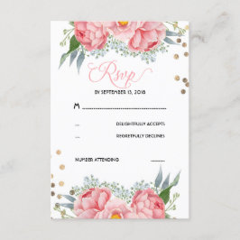 Placa RSVP de Casamento de Pontos Floral e Dourada