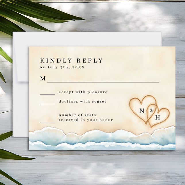 Placa RSVP de Casamento de Praia com Oceano de Aqu (Beach Wedding RSVP Card)