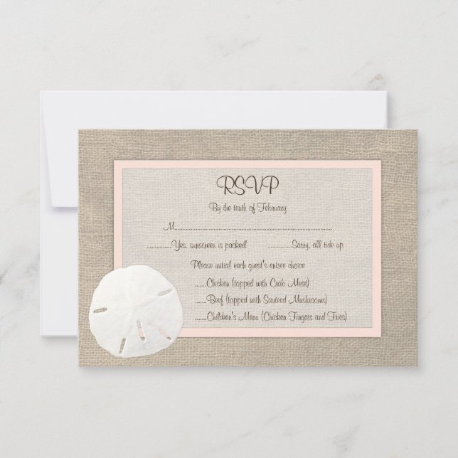 Placa RSVP de Casamento de Praia do Dólar de Areia (Frente)