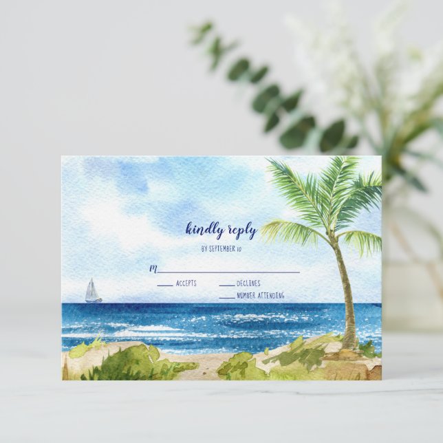 Placa RSVP de Casamento de Praia Modern Watercolor (Em pé/Frente)