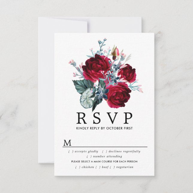 Placa RSVP de Casamento de Rosa da Borgonha, Opçõe (Frente)