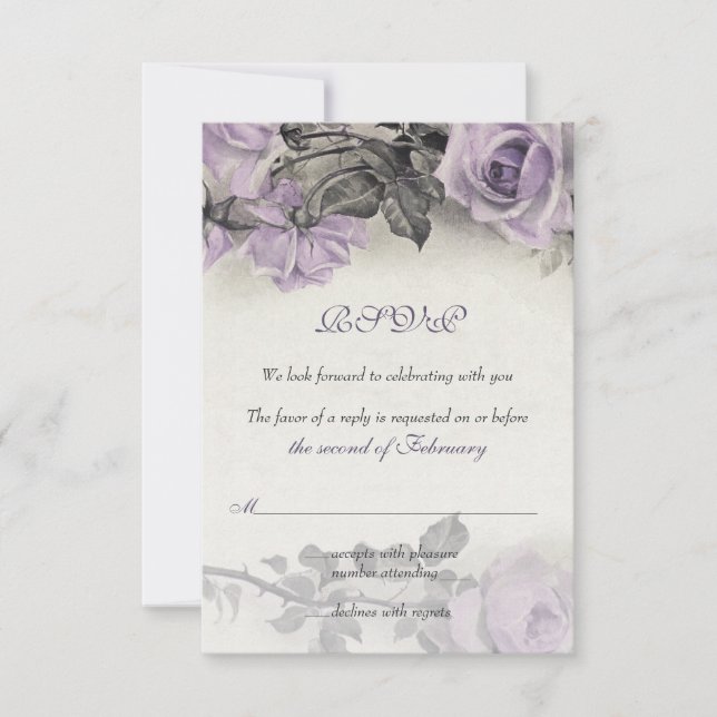 Placa RSVP de Casamento de Rosa de Purple da Sterl (Frente)