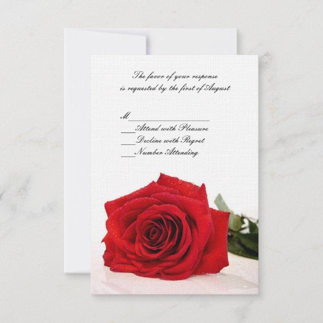 Placa RSVP de Casamento de rosa vermelha (Frente)