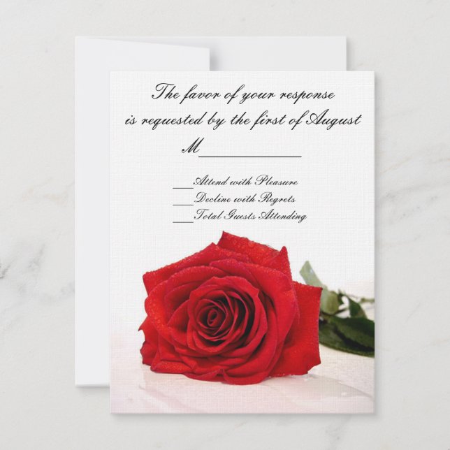 Placa RSVP de Casamento de rosa vermelha (Frente)