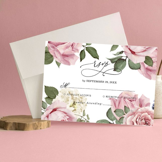 Placa RSVP de Casamento de Rosas Florais Elegante (Criador carregado)