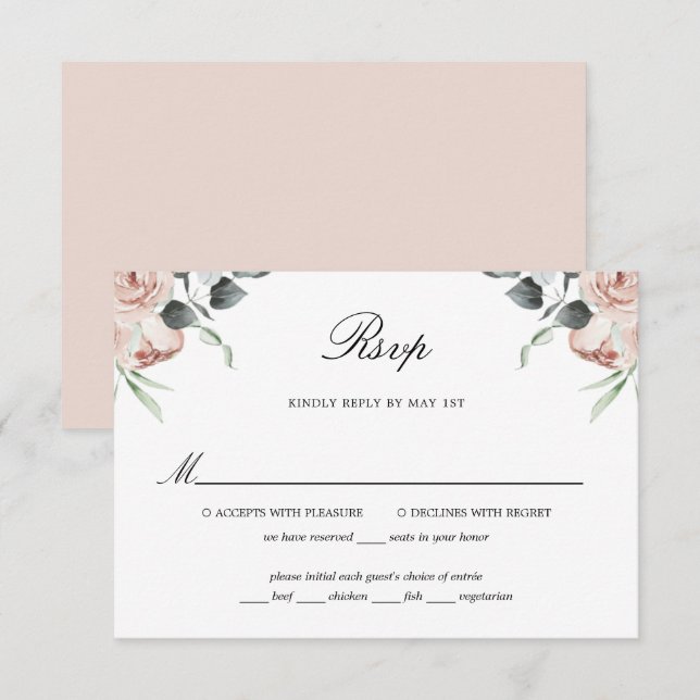 Placa RSVP de Casamento de Rosas Florais Rosa Dust (Frente/Verso)