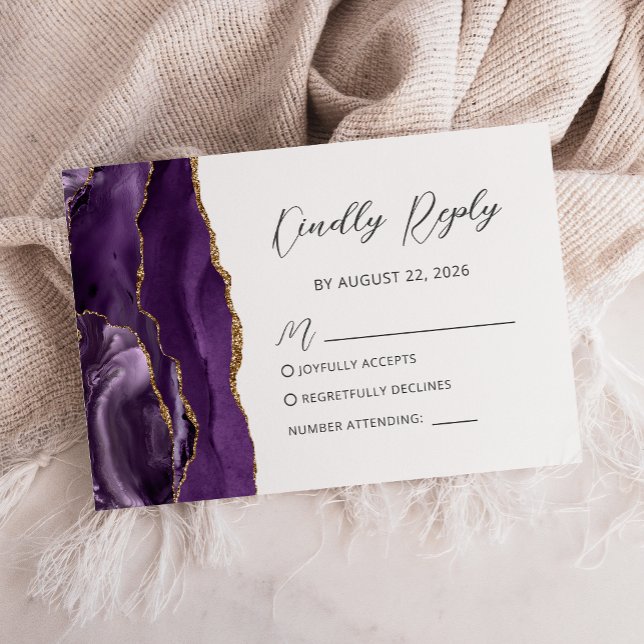 Placa RSVP de Casamento de Script Agate Dourado Ro (Criador carregado)