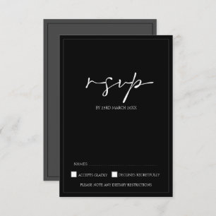 Placa RSVP de Casamento de Script Branco e Preto M