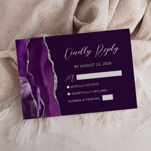 Placa RSVP de Casamento de Script de Agato Roxo (Criador carregado)