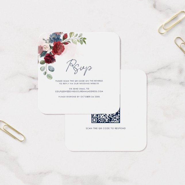 Placa RSVP de Casamento de Script de Código QR Flo (Escritótio)