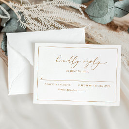 Placa RSVP de Casamento de Script Dourado Elegante