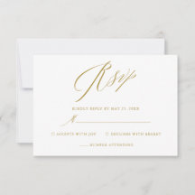 Placa RSVP de Casamento de Script Elegante Dourado