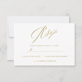 Placa RSVP de Casamento de Script Elegante Dourado