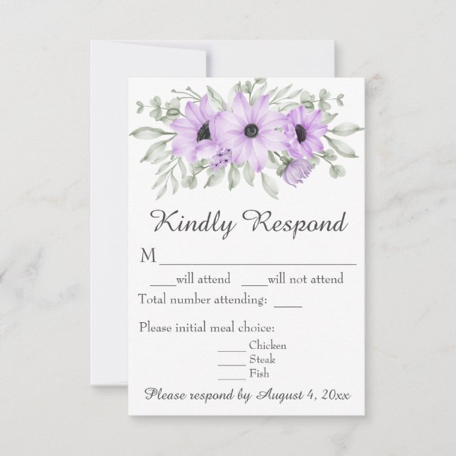 Placa RSVP de Casamento de Script Floral de Lavand (Frente)