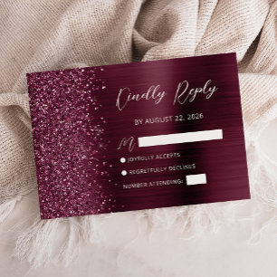 Placa RSVP de Casamento de Script Glam Glitter Bur