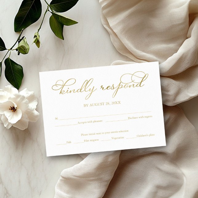 Placa RSVP de Casamento de Script Gold Elegante Si (Criador carregado)