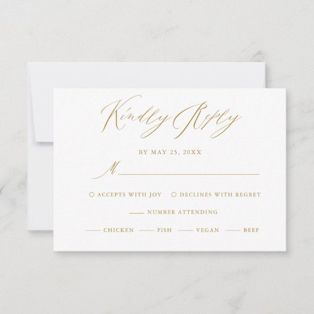 Placa RSVP de Casamento de Script Moderno Dourado  (Frente)