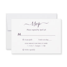 Placa RSVP de Casamento de Script Moderno Roxo Ele