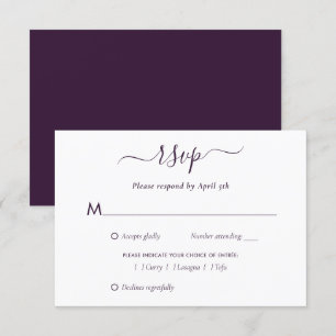 Placa RSVP de Casamento de Script Moderno Roxo Ele