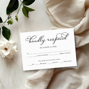 Placa RSVP de Casamento de Script Preto Elegante